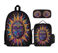 WECECE Set Zaini Bohemian Sun Studenti con Portapranzo e Astuccio per Matite, Zaino Sun God Bambino Scuola Primaria 7-12 Anni, Leggero per Esterni