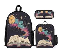 WECECE Set Zaini Book Mystery Bambina con Portapranzo e Astuccio Matite, Borsa Knowledge Planet Bambino 6-12 Anni per Scuola Primaria, Regalo per il Ritorno a Scuola
