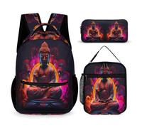 WECECE Set Zaini Buddha Ragazzi con Portapranzo e Astuccio Matite, Borsa Scuola Buddhism Ragazzo 6-11 Anni per Forniture Scolastiche e Viaggio