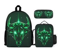 WECECE Set Zaini Bull Ragazzo con Portapranzo e Astuccio, Borsa Scolastica Animal Cow Print Studenti 6-12 Anni per Forniture Scolastiche, Capiente per Libri Quaderni e Accessori