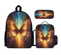 WECECE Set Zaini Butterfly Ragazze con Portapranzo e Astuccio per Matite, Zaino Bambino Scuola Elementare 7-11 Anni, Leggero da Viaggio