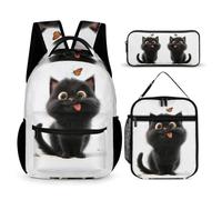 WECECE Set Zaini Cat Ragazzi con Portapranzo e Astuccio Matite, Borsa Scuola Kitten Ragazzo 6-11 Anni per Forniture Scolastiche e Viaggio