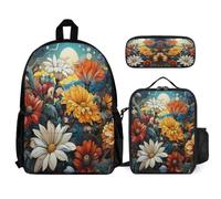 WECECE Set Zaini Daisy Bambina con Portapranzo e Astuccio Matite, Zainetto Plant Theme Ragazzi 7-14 Anni per Rientro a Scuola, Capiente per Libri Quaderni e Accessori Scolastici