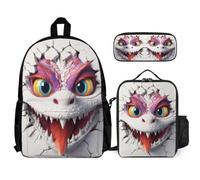 WECECE Set Zaini Dinosaur Bambina con Portapranzo e Astuccio, Zainetto Animal Pattern Ragazzo per Scuola Primaria 7-13 Anni, Adatto a Uso Quotidiano