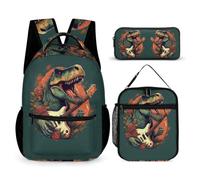 WECECE Set Zaini Dinosaur Pattern Bambini con Sacchetto per Pranzo e Astuccio, Borsa Scuola Animal Ragazza 7-12 Anni per Primaria e Rientro a Scuola
