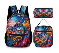 WECECE Set Zaini Flag Elements Bambini con Sacchetto Pranzo e Astuccio, Borsa Scolastica Colourful Clock Ragazza 6-13 Anni, Regalo per Studenti