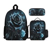 WECECE Set Zaini Flower Ragazzo con Portapranzo e Astuccio, Borsa Scolastica Botanical Print Studenti 6-12 Anni per Forniture Scolastiche, Capiente per Libri Quaderni e Accessori
