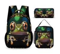 WECECE Set Zaini Frog Bambina con Portapranzo e Astuccio, Borsa Scuola Ugly Ragazzo 7-13 Anni per Rientro a Scuola