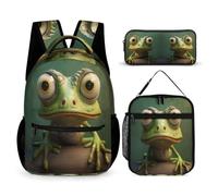 WECECE Set Zaini Frog Bambini con Sacchetto Pranzo e Astuccio, Borsa Scolastica Ugly Ragazza 6-13 Anni, Regalo per Studenti