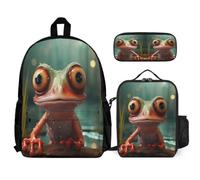 WECECE Set Zaini Frog Ragazze 7-13 Anni con Sacchetto Pranzo Astuccio, Borsa Scolastica Ugly Bambino per Viaggio e Tempo Libero, Spallacci Regolabili e Tasche Laterali