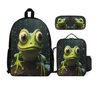 WECECE Set Zaini Frog Ragazze per Scuola Primaria con Portapranzo e Astuccio, Zaino Ugly Bambino 7-11 Anni per Uso Quotidiano
