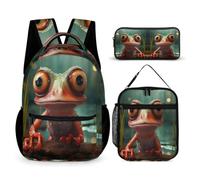 WECECE Set Zaini Frog Ragazzi con Sacchetto Pranzo e Astuccio Matite, Borsa Scuola Ugly Bambini 7-14 Anni per Uso Quotidiano
