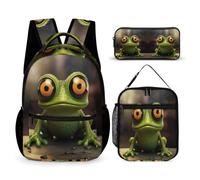 WECECE Set Zaini Frog Studenti con Borsa Termica e Astuccio, Borsa Scuola Ugly Bambino 8-13 Anni per Primaria e Tempo Libero