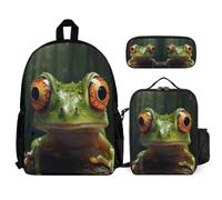 WECECE Set Zaini Frog Studenti con Borsa Termica e Astuccio, Borsa Scuola Ugly Ragazza 6-12 Anni per Forniture Scolastiche