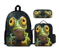 WECECE Set Zaini Frog Studenti con Portapranzo e Astuccio per Matite, Zaino Ugly Bambino Scuola Primaria 7-12 Anni, Leggero per Esterni