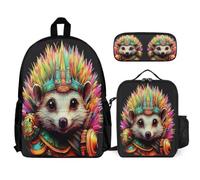 WECECE Set Zaini Hedgehog Bambino con Sacchetto per Pranzo e Astuccio, Borsa Scolastica Animal Print Ragazza 7-13 Anni per Regalo