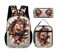 WECECE Set Zaini Horse Bambini con Sacchetto per Pranzo e Astuccio, Borsa Scuola Animal 3D Ragazza 7-12 Anni per Primaria e Rientro a Scuola
