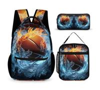WECECE Set Zaini Ice and Fire Basketball Bambina 3 Pezzi con Borsa Termica e Astuccio, Borsa Scuola Basketball Ragazzo 6-10 Anni per Back to School