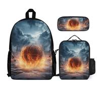 WECECE Set Zaini Ice And Fire Basketball Bambino con Sacchetto per Pranzo e Astuccio, Borsa Scuola Basketball Studenti Classe 3-5 per Tempo Libero