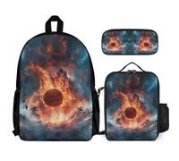 WECECE Set Zaini Ice and Fire Basketball Ragazzo con Portapranzo e Astuccio, Borsa Scolastica Basketball Studenti 6-12 Anni per Forniture Scolastiche, Capiente per Libri Quaderni e Accessori