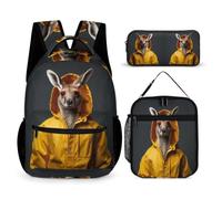 WECECE Set Zaini Kangaroo Ragazzi con Sacchetto Pranzo e Astuccio Matite, Borsa Scuola Animal Bambini 7-14 Anni per Uso Quotidiano