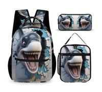 WECECE Set Zaini Killer Whale Bambini con Sacchetto per Pranzo e Astuccio, Borsa Scuola 3D Theme Ragazza 7-12 Anni per Primaria e Rientro a Scuola