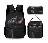 WECECE Set Zaini Kitten Bambina 3 Pezzi con Borsa Termica e Astuccio, Borsa Scuola Cat Print Ragazzo 6-10 Anni per Back to School