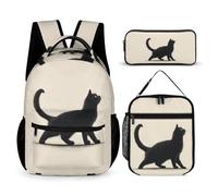 WECECE Set Zaini Kitten Studenti con Sacchetto Pranzo e Astuccio, Borsa Scuola Animal Cat Ragazza 8-15 Anni, Regalo per il Ritorno a Scuola, Tasche Laterali Porta Bottiglia