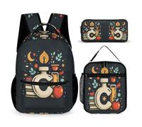 WECECE Set Zaini Letter C Pattern Bambini con Sacchetto per Pranzo e Astuccio, Borsa Scuola Colourful Ragazza 7-12 Anni per Primaria e Rientro a Scuola
