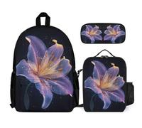 WECECE Set Zaini Lilies Bambina con Portapranzo e Astuccio Matite, Zainetto Flower Ragazzi 7-14 Anni per Rientro a Scuola, Capiente per Libri Quaderni e Accessori Scolastici