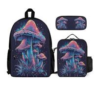 WECECE Set Zaini Mushroom Ragazze 7-13 Anni con Sacchetto Pranzo Astuccio, Borsa Scolastica Botanical Print Bambino per Viaggio e Tempo Libero, Spallacci Regolabili e Tasche Laterali
