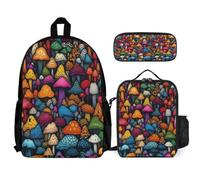 WECECE Set Zaini Mushroom Ragazzo con Portapranzo e Astuccio, Borsa Scolastica Plant Theme Studenti 6-12 Anni per Forniture Scolastiche, Capiente per Libri Quaderni e Accessori