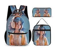 WECECE Set Zaini Music Lovers Studenti con Sacchetto Pranzo e Astuccio, Borsa Scuola Stylish Modern Ragazza 8-15 Anni, Regalo per il Ritorno a Scuola, Tasche Laterali Porta Bottiglia