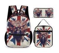 WECECE Set Zaini Owl Bambino con Borsa Termica e Astuccio Matite, Zaino National Flag Theme Ragazza 8-15 Anni per Lezioni e Viaggio