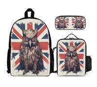 WECECE Set Zaini Owl Ragazze per Scuola Primaria con Portapranzo e Astuccio, Zaino National Flag Theme Bambino 7-11 Anni per Uso Quotidiano