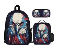 WECECE Set Zaini Owl Ragazzo con Portapranzo e Astuccio, Borsa Scolastica Bird Theme Studenti 6-12 Anni per Forniture Scolastiche, Capiente per Libri Quaderni e Accessori