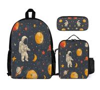WECECE Set Zaini Planets Astronaut Bambina con Portapranzo e Astuccio, Zainetto Spaceman Ragazzo per Scuola Primaria 7-13 Anni, Adatto a Uso Quotidiano