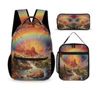WECECE Set Zaini Rainbow Bambini con Sacchetto Pranzo e Astuccio, Borsa Scolastica Colourful Landscape Ragazza 6-13 Anni, Regalo per Studenti