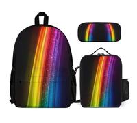WECECE Set Zaini Rainbow Bambino con Sacchetto per Pranzo e Astuccio, Borsa Scuola Colourful Studenti Classe 3-5 per Tempo Libero