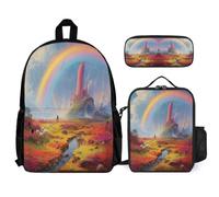 WECECE Set Zaini Rainbow Ragazze 7-13 Anni con Sacchetto Pranzo Astuccio, Borsa Scolastica Colourful Landscape Bambino per Viaggio e Tempo Libero, Spallacci Regolabili e Tasche Laterali