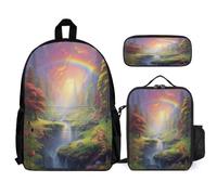 WECECE Set Zaini Rainbow Ragazze per Scuola Primaria con Portapranzo e Astuccio, Zaino Colourful Landscape Bambino 7-11 Anni per Uso Quotidiano