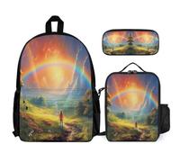 WECECE Set Zaini Rainbow Studenti con Borsa Termica e Astuccio, Borsa Scuola Colourful Landscape Ragazza 6-12 Anni per Forniture Scolastiche