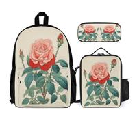 WECECE Set Zaini Rose, Moonflower Ragazzo con Portapranzo e Astuccio, Borsa Scolastica Plant Theme Studenti 6-12 Anni per Forniture Scolastiche, Capiente per Libri Quaderni e Accessori