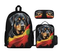 WECECE Set Zaini Rottweiler Bambino con Sacchetto per Pranzo e Astuccio, Borsa Scolastica Dog Animal Ragazza 7-13 Anni per Regalo