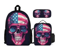 WECECE Set Zaini Skeleton Bambina con Portapranzo e Astuccio Matite, Zainetto Skull Ragazzi 7-14 Anni per Rientro a Scuola, Capiente per Libri Quaderni e Accessori Scolastici