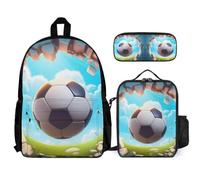 WECECE Set Zaini Soccer Ball Ragazze 7-13 Anni con Sacchetto Pranzo Astuccio, Borsa Scolastica Football Bambino per Viaggio e Tempo Libero, Spallacci Regolabili e Tasche Laterali