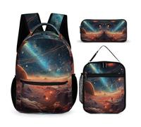 WECECE Set Zaini Starry Sky Bambino Elementare con Portapranzo e Astuccio Matite, Zaino Scuola Colourful Ragazze 7-14 Anni per Lezioni e Viaggio