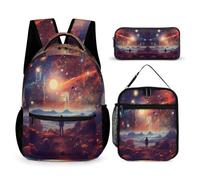 WECECE Set Zaini Starry Sky Studenti con Sacchetto Pranzo e Astuccio, Borsa Scuola Colourful Ragazza 8-15 Anni, Regalo per il Ritorno a Scuola, Tasche Laterali Porta Bottiglia