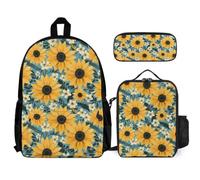 WECECE Set Zaini Sunflower Ragazze 7-13 Anni con Sacchetto Pranzo Astuccio, Borsa Scolastica Flower Bambino per Viaggio e Tempo Libero, Spallacci Regolabili e Tasche Laterali