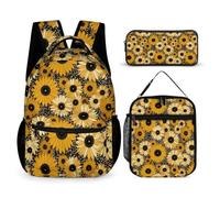 WECECE Set Zaini Sunflower Ragazze 7-13 Anni con Sacchetto Pranzo e Astuccio, Borsa Scolastica Flower Bambino per Viaggio Tempo Libero, Spallacci Regolabili e Tasche Laterali